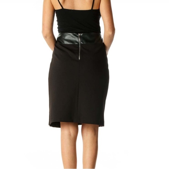 Lena Gabrielle Layered Tiered Faux Leather Pencil Skirt Edgy Knee Length Size 8 - Picture 4 of 9